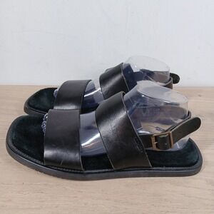 Gruppo Italiano Sandals Mens 9 Black Leather Buckle Strap Flat Made Italy